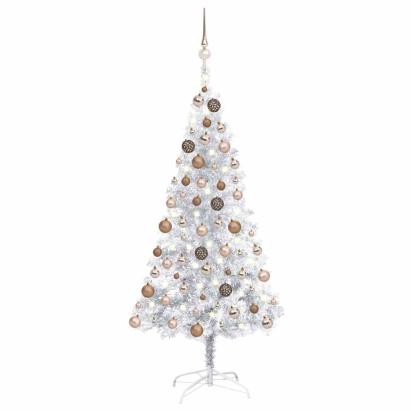Brad Crăciun pre-iluminat cu set globuri, argintiu, 150 cm, PET GartenMobel Dekor