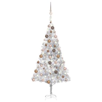 Brad Crăciun pre-iluminat cu set globuri, argintiu, 180 cm, PET GartenMobel Dekor
