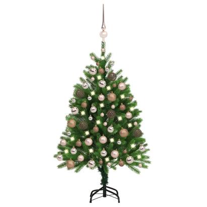 Brad de Crăciun pre-iluminat cu set globuri, verde, 120 cm GartenMobel Dekor