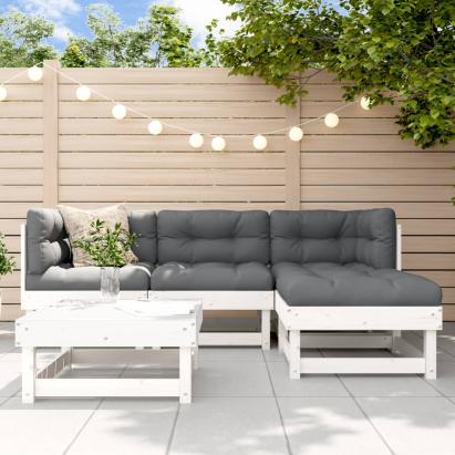 Set mobilier relaxare de grădină 5 piese alb lemn masiv de pin GartenMobel Dekor