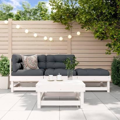 Set mobilier relaxare de grădină, 4 piese, alb, lemn masiv pin GartenMobel Dekor