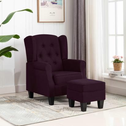 Fotoliu cu taburet pentru picioare, violet, material textil GartenMobel Dekor