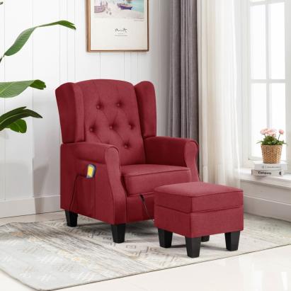 Fotoliu de masaj cu taburet, roșu vin, material textil GartenMobel Dekor