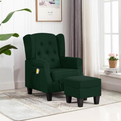 Fotoliu de masaj cu taburet, verde închis, material textil GartenMobel Dekor