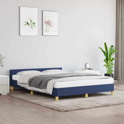 Cadru de pat cu tăblie fără saltea, albastru, 140x200cm, textil GartenMobel Dekor