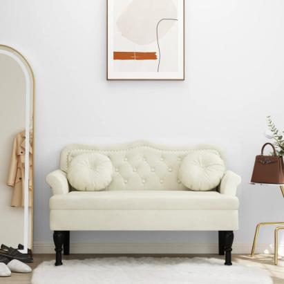 Banchetă cu perne, crem, 120,5x65x75 cm, catifea GartenMobel Dekor