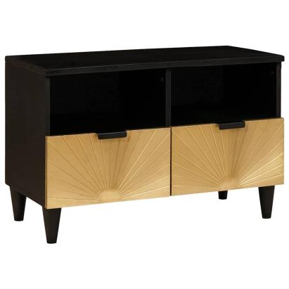 Cabinet TV Negru și Aur 70 x 33 x 46 cm Lemn masiv de mango GartenMobel Dekor