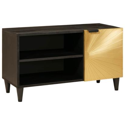 Cabinet TV Negru și Aur 80 x 33 x 46 cm Lemn masiv de mango GartenMobel Dekor