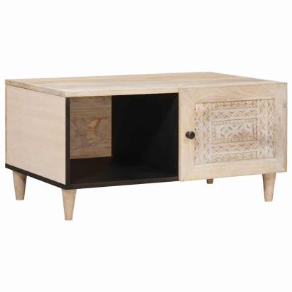 Masă de cafea cu raft Bej 80 x 50 x 40 cm Lemn masiv de mango GartenMobel Dekor