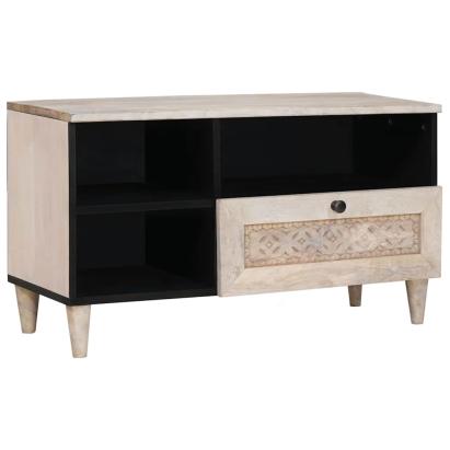 Cabinet TV cu sertar Alb 80 x 33 x 46 cm Lemn masiv de mango GartenMobel Dekor