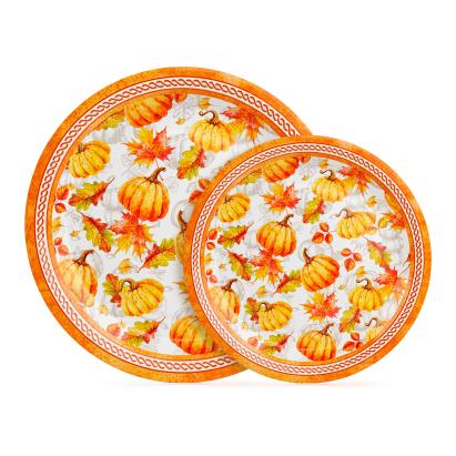Set 12 farfurii de hârtie – model dovleac și frunză – 2 dimensiuni (230 / 180 mm) Best CarHome