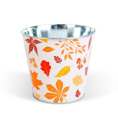 Ghiveci decorativ metalic cu model frunze – 15 x 13,7 cm – decorațiune de toamnă Best CarHome