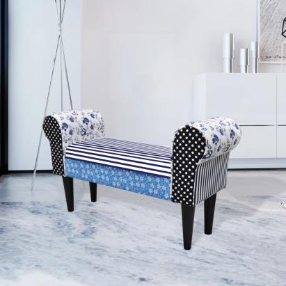 Bancă, design mozaic, albastru & alb GartenMobel Dekor