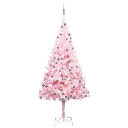 Brad Crăciun pre-iluminat cu set globuri, roz, 210 cm, PVC GartenMobel Dekor
