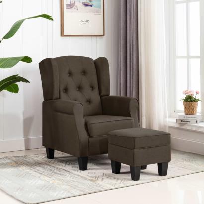 Fotoliu cu taburet pentru picioare, maro, material textil GartenMobel Dekor
