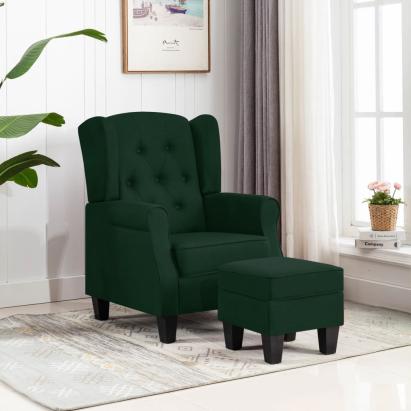 Fotoliu cu taburet pentru picioare, verde închis, textil GartenMobel Dekor