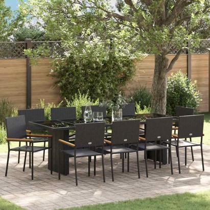 Set de masă pentru grădină 11 pcs Negru Rattan poli GartenMobel Dekor