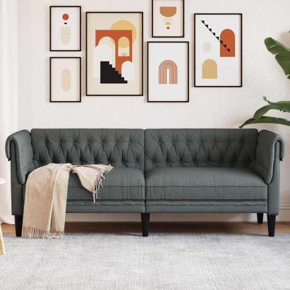 Canapea Chesterfield Gri închis 201.5 x 74.5 x 74.5 cm țesătură GartenMobel Dekor