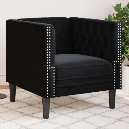 Scaun canapea Chesterfield Negru 71 x 74.5 x 70.5 cm Catifea GartenMobel Dekor