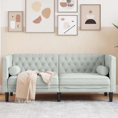 Canapea Chesterfield Gri deschis 174 x 74.5 x 70.5 cm Catifea GartenMobel Dekor