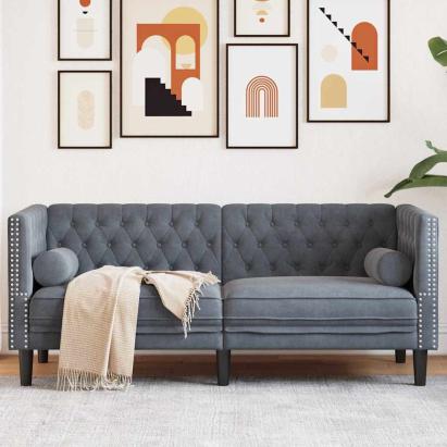 Canapea Chesterfield Gri închis 174 x 74.5 x 70.5 cm Catifea GartenMobel Dekor