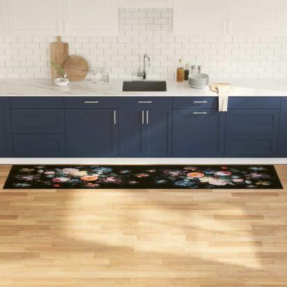 Covor de bucătărie Floral Negru 300 x 60 cm Catifea GartenMobel Dekor