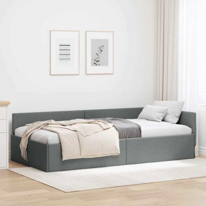 Cadru de pat colțar cu headboard Gri închis 90 x 200 cm GartenMobel Dekor