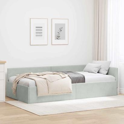 Cadru de pat colțar Altele cu headboard Gri deschis 90 x 190 cm GartenMobel Dekor