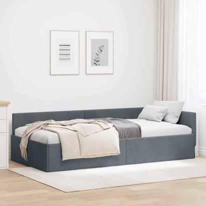Cadru de pat colțar Altele cu headboard Gri închis 90 x 190 cm GartenMobel Dekor