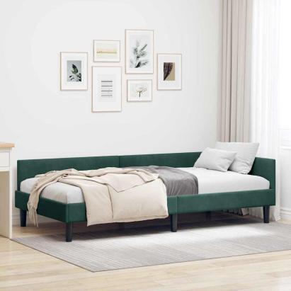 Cadru de pat colțar cu headboard Verde închis 90 x 190 cm GartenMobel Dekor