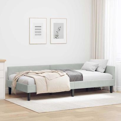 Cadru de pat colțar cu headboard Gri deschis 100 x 200 cm GartenMobel Dekor