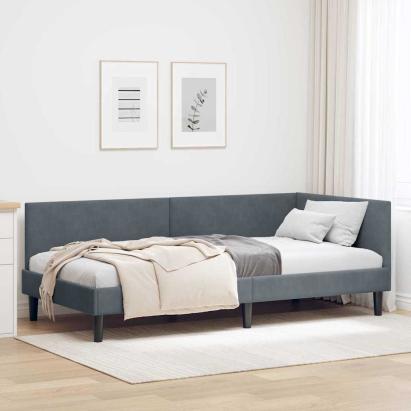 Cadru de pat colțar Altele cu headboard Gri închis 90 x 200 cm GartenMobel Dekor
