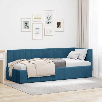 Cadru de pat colțar cu headboard albastru 80 x 200 cm Catifea GartenMobel Dekor