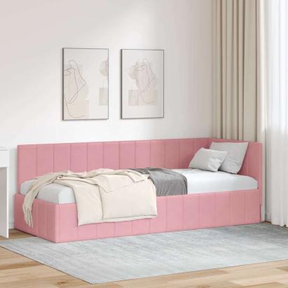 Cadru de pat colțar cu headboard Roz 80 x 200 cm Catifea GartenMobel Dekor