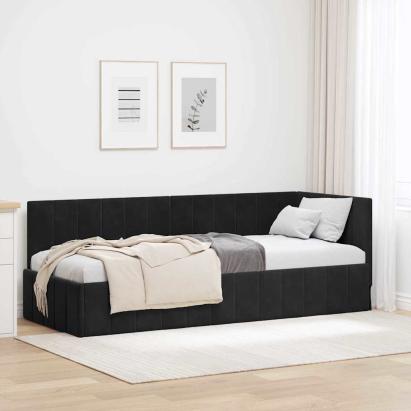 Cadru de pat colțar cu headboard Negru 80 x 200 cm Catifea GartenMobel Dekor