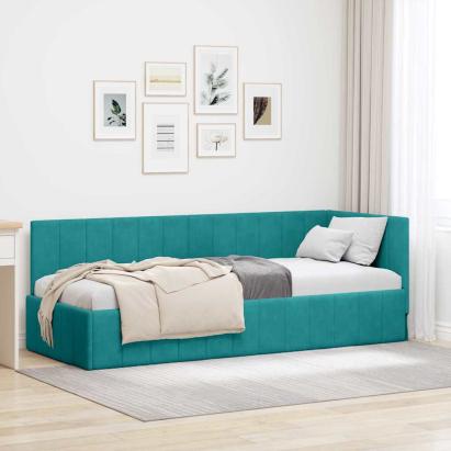 Cadru de pat colțar cu headboard Turcoaz 80 x 200 cm Catifea GartenMobel Dekor