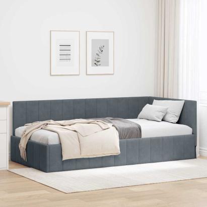 Cadru de pat colțar cu headboard Gri închis 90 x 190 cm Catifea GartenMobel Dekor