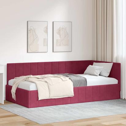 Cadru de pat colțar cu headboard bordo 90 x 190 cm Catifea GartenMobel Dekor