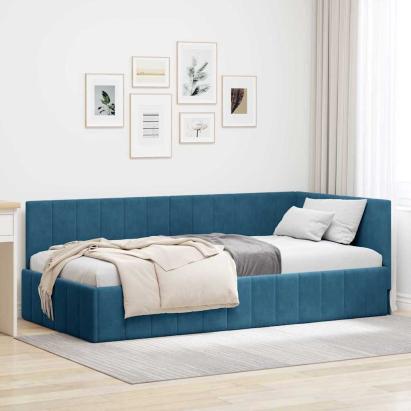 Cadru de pat colțar cu headboard albastru 90 x 200 cm Catifea GartenMobel Dekor