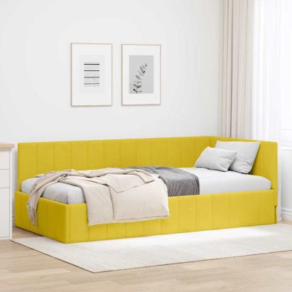 Cadru de pat colțar cu headboard Galben 90 x 200 cm Catifea GartenMobel Dekor