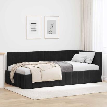 Cadru de pat colțar cu headboard Negru 100 x 200 cm Catifea GartenMobel Dekor