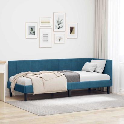 Cadru de pat colțar cu headboard albastru 80 x 200 cm Catifea GartenMobel Dekor