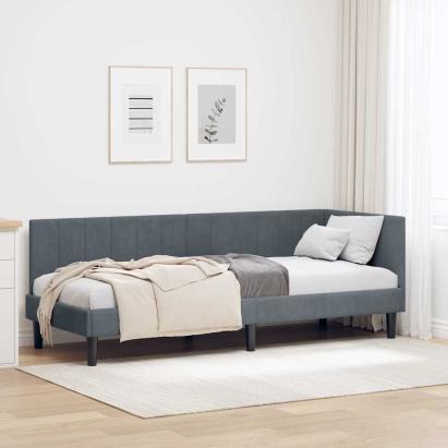 Cadru de pat colțar cu headboard Gri închis 80 x 200 cm Catifea GartenMobel Dekor