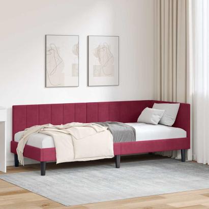 Cadru de pat colțar cu headboard bordo 80 x 200 cm Catifea GartenMobel Dekor
