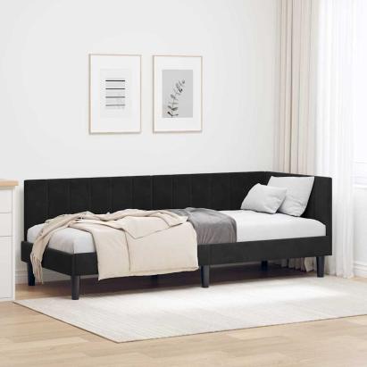 Cadru de pat colțar cu headboard Negru 80 x 200 cm Catifea GartenMobel Dekor