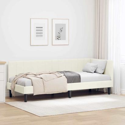 Cadru de pat colțar cu headboard Crem 80 x 200 cm Catifea GartenMobel Dekor