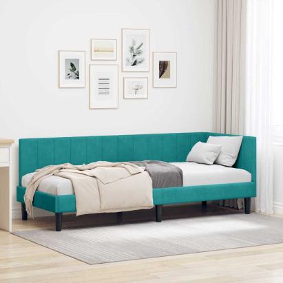 Cadru de pat colțar cu headboard Turcoaz 80 x 200 cm Catifea GartenMobel Dekor