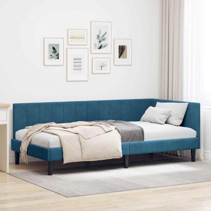 Cadru de pat colțar cu headboard albastru 90 x 190 cm Catifea GartenMobel Dekor