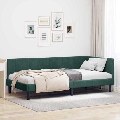 Cadru de pat colțar Verde închis 90 x 190 cm Catifea GartenMobel Dekor