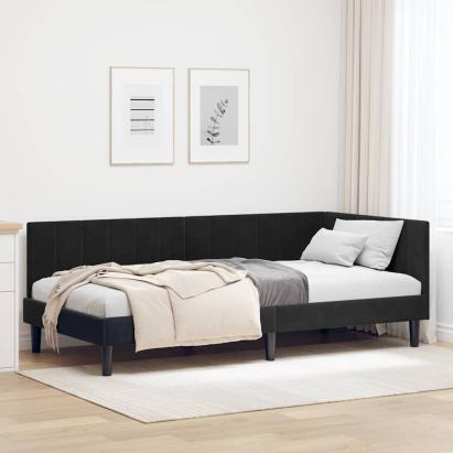 Cadru de pat colțar cu headboard Negru 90 x 190 cm Catifea GartenMobel Dekor